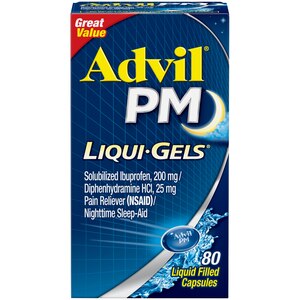 Advil PM Liqui-Gels Pain Reliever/Nighttime Sleep Aid Liquid Filled Capsules, 200mg Ibuprofen, 25mg Diphenhydramine