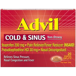 Advil Cold And Sinus Relief Coated Caplets , Non-Drowsy Pain Reliever & Fever Reducer, 20 Ct , CVS