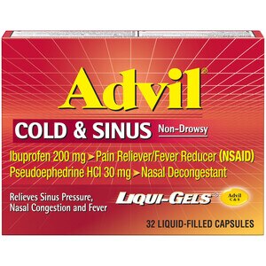 Advil Cold and Sinus Relief Liqui-Gels Liquid-Filled Capsules, Pain Reliever & Fever Reducer, 32 CT