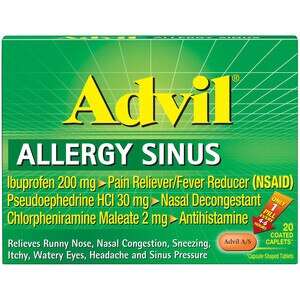 Advil Allergy Sinus Relief Coated Caplets, Pain Reliever & Allergy Relief, 20 CT