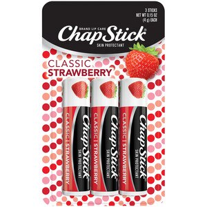 ChapStick Classic (Strawberry Flavor, 0.15 Ounce, 3 Sticks) Lip Balm Tube, Skin Protectant, Lip Care - 0.12 Oz , CVS