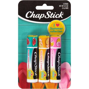  ChapStick Lip Care ''I love Summer'' Variety Pack Collection Flavored Lip Balm Tubes (Sweet Watermelon, Peaches & Cream, Pink Lemonade Flavors, 0.15 Ounce, 3 Sticks) 