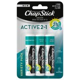 ChapStick Active 2-in-1 Unscented, Wild Berry and Fresh Mint Flavored Lip Balm, 0.18 OZ, 3 CT, thumbnail image 1 of 3