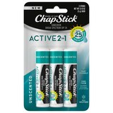 ChapStick Active 2-in-1 Unscented Lip Balm, 0.15 OZ, 3 CT, thumbnail image 1 of 3