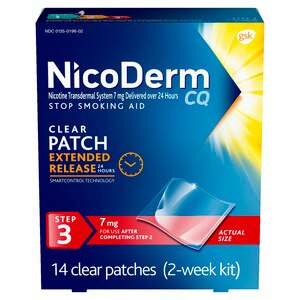 Nicoderm CQ - Parche transparente de nicotina, ayuda para dejar de fumar, 7 mg, 14 u.