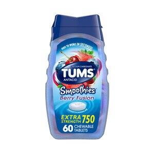 TUMS Smoothies Berry Fusion Extra Strength Antacid Chewable Tablets For Heartburn Relief, 60 Tablets - 60 Ct , CVS