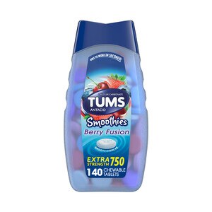 TUMS Smoothies Chewable Antacid Tablets for Extra Strength Heartburn Relief, Berry Fusion, 140 CT