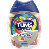 TUMS Chewy Bites Chewable Antacid Tablets with Gas Relief, Lemon & Strawberry, 54 CT