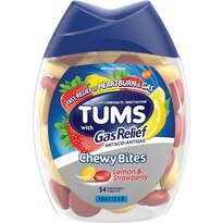TUMS Chewy Bites Chewable Antacid Tablets with Gas Relief, Lemon & Strawberry, 54 CT