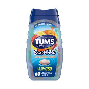 TUMS - Antiácido en tabletas masticables, sabor Smoothies frutas surtidas para el alivio de la acidez estomacal, 60 u.