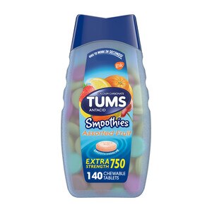TUMS Smoothies Assorted Fruit Extra Strength Antacid Chewable Tablets for Heartburn Relief, 140 Tablets