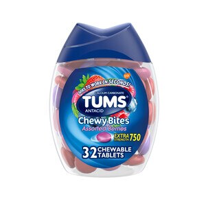 TUMS Chewy Bites Assorted Berries Antacid, Hard Shell Chews for Heartburn Relief, 32 Antacid Chews