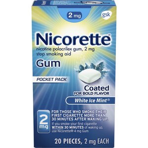 Nicorette Nicotine Stop Smoking Aid Gum Coated Flavored, 2 Mg White Ice Mint 20 Ct , CVS