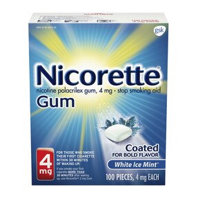Nicorette Nicotine Stop Smoking Aid Gum Coated Flavored, 4 Mg White Ice Mint 100 Ct , CVS