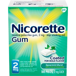 Nicorette Nicotine Stop Smoking Aid Gum Coated Flavored, 2 Mg Spearmint Burst 160 Ct , CVS