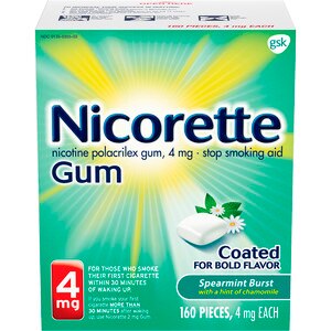 Nicorette Nicotine Stop Smoking Aid Gum Coated Flavored, 4 Mg Spearmint Burst 160 Ct , CVS