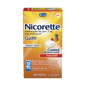  Nicorette Nicotine Gum, Stop Smoking Aid, 2 mg, Fruit Chill Flavor, 20 CT 