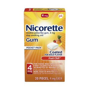 Nicorette Nicotine Gum, Stop Smoking Aid, 4 mg, Fruit Chill Flavor, 20 CT