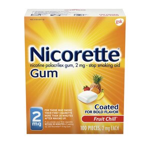 Nicorette Nicotine Stop Smoking Aid Gum Coated Flavored, 2 Mg Fruit Chill 100 Ct , CVS