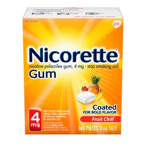 Nicorette Nicotine Stop Smoking Aid Gum Coated Flavored, 4 Mg Fruit Chill 160 Ct , CVS