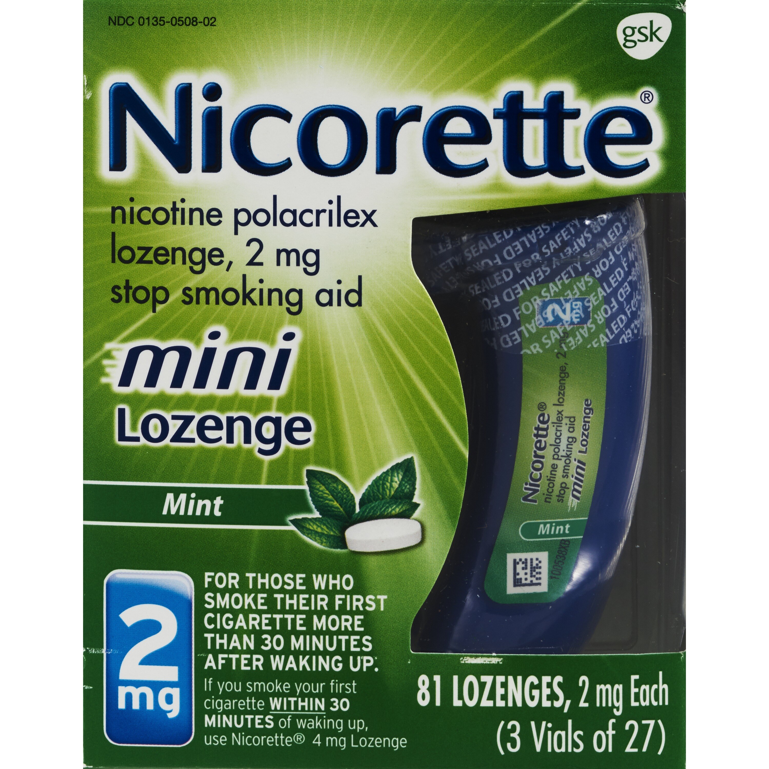 Nicorette Mini Nicotine Lozenges to Stop Smoking, 2mg, Mint Flavor - 81 Count