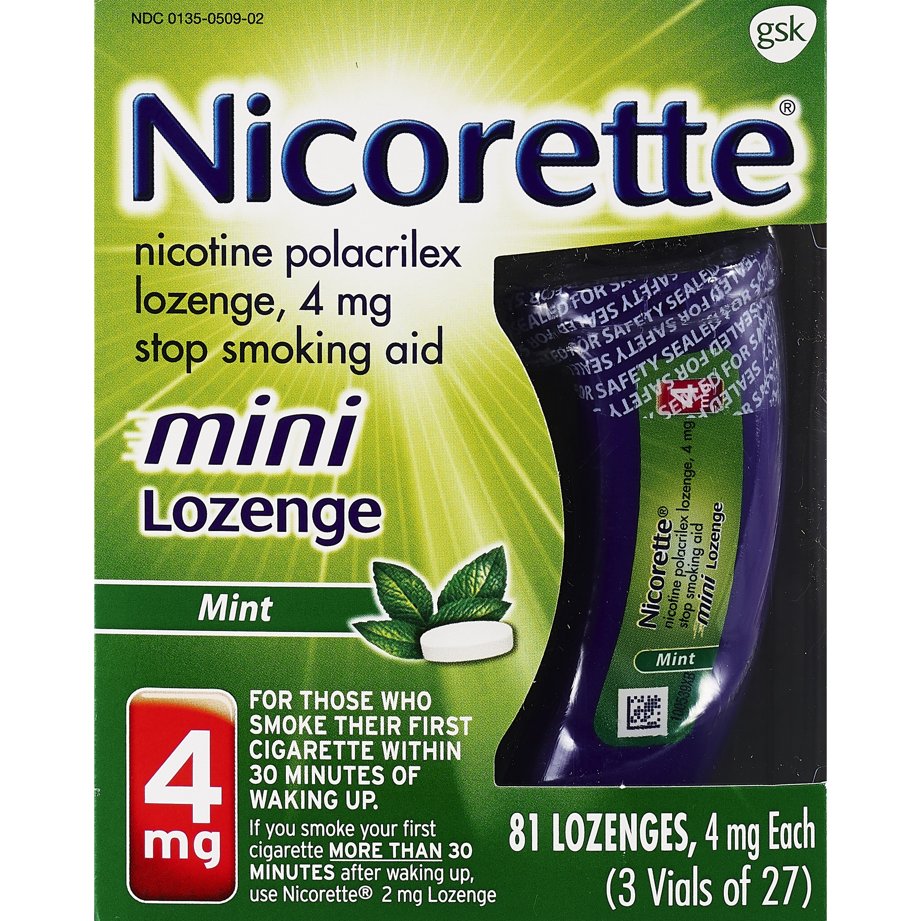 Nicorette 4mg Mini Lozenges, Mint, 81 Ct , CVS
