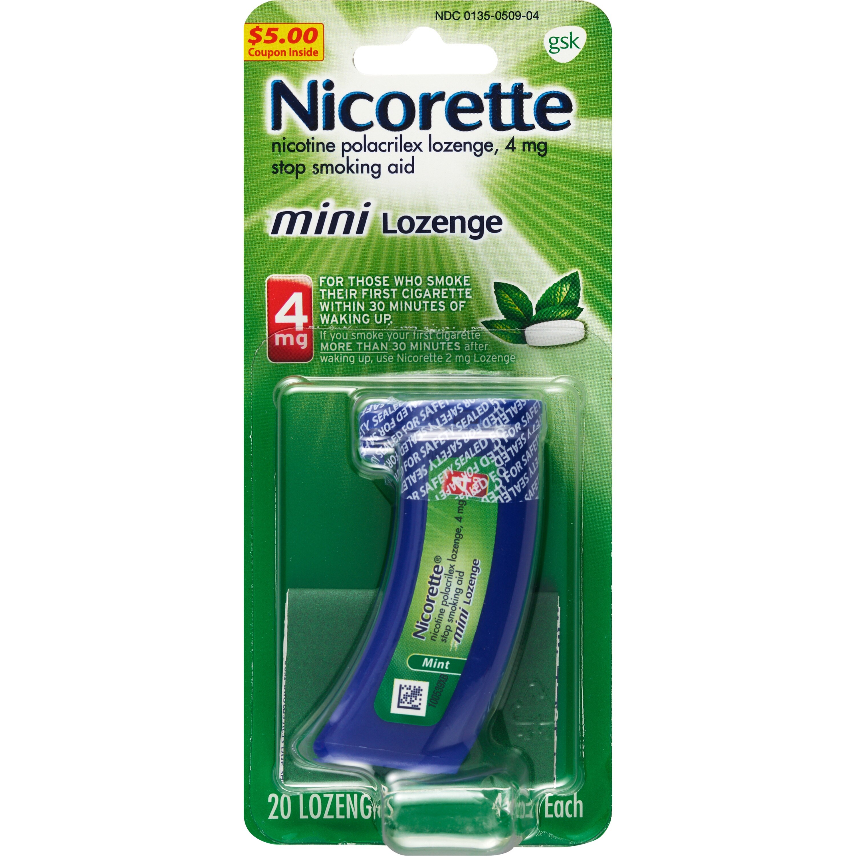 Nicorette mini Nicotine Lozenge, Stop Smoking Aid, 4 mg, Mint Flavor, 20 CT