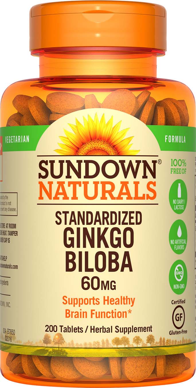 Sundown Naturals - Extracto estandarizado de ginkgo biloba en tabletas, 60 mg, 200 u.