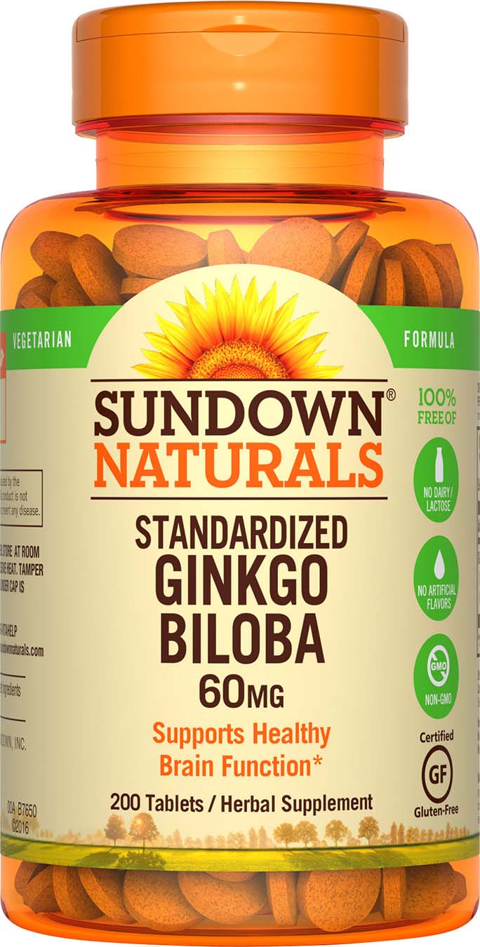  Sundown Naturals Ginkgo Biloba Standardized Extract Tablets 60mg, 200CT 