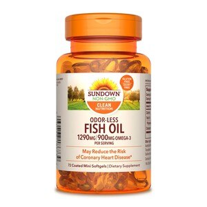 Sundown Naturals Odorless Premium - Aceite de pescado con Omega-3 en minicápsulas blandas, 1290 mg, 72 u.
