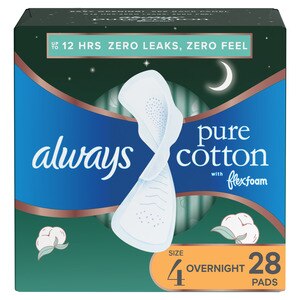 Always Pure Cotton FlexFoam Size 4 Pads with Wings, Unscented, 28 CT