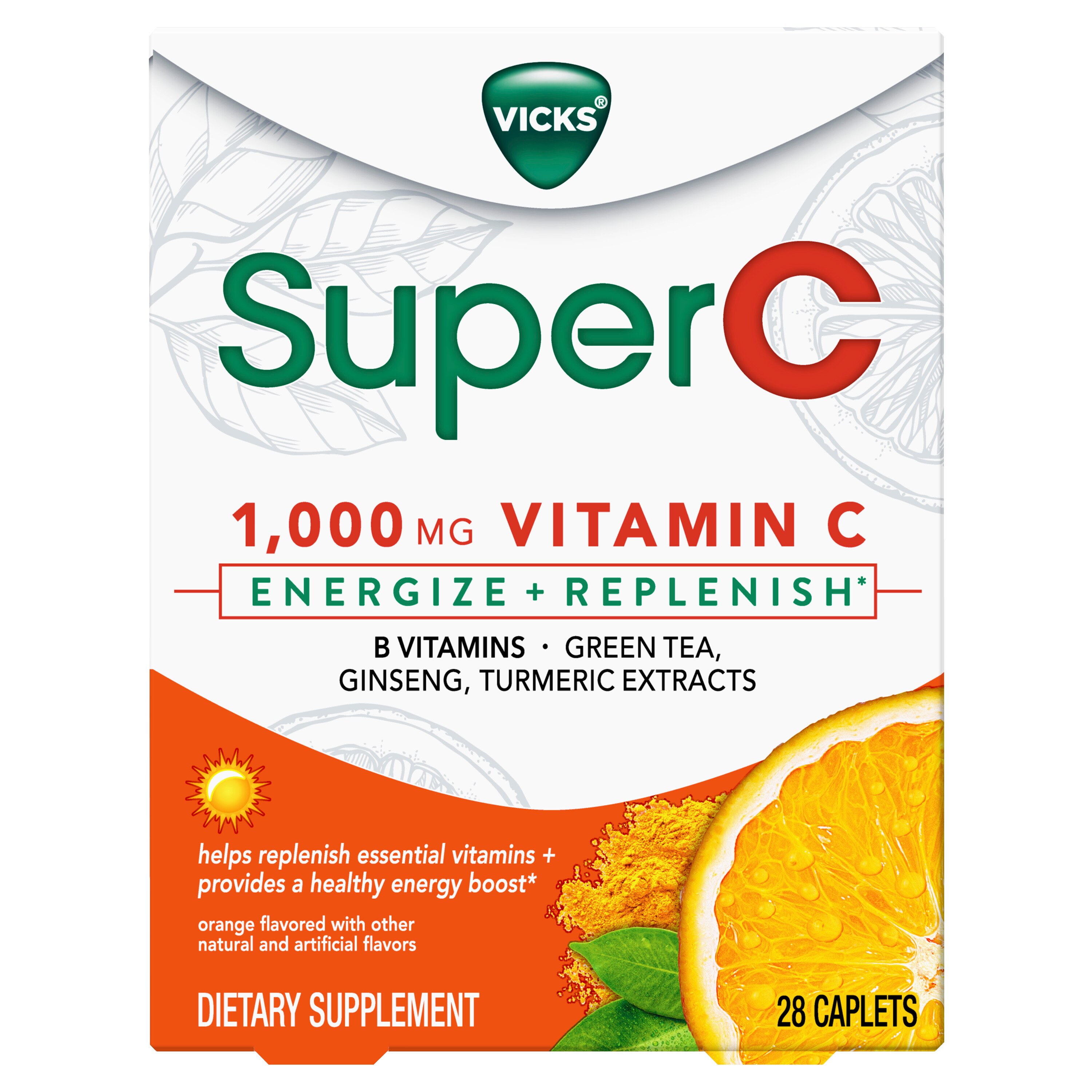 Vicks Super C Daytime Daily Supplement to Energize and Replenish with Vitamin C, B Vitamins and Blend of Herbal Extracts, 28 CT