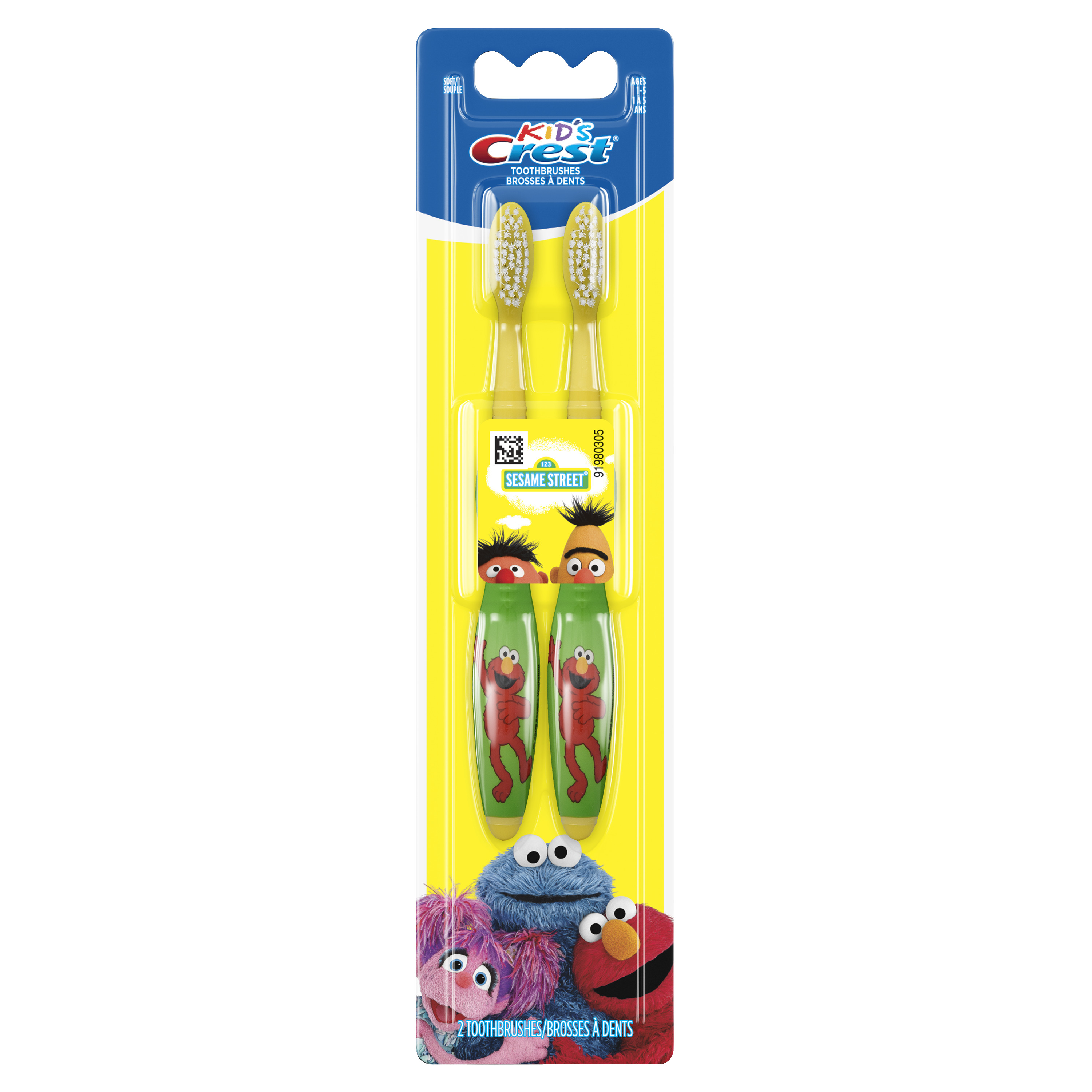 Crest Kids Sesame Street Toothbrush Ages 1-5, Soft Bristle, 2 Pack