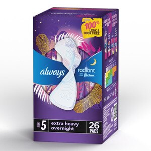 Always Radiant FlexFoam Size 5 Scented Pads with Wings, Extra Heavy Overnight, 26 CT
