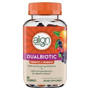 Align DualBiotic Prebiotic + Probiotic Supplement for Adult Men & Women, Digestive Health Gummies in Natural Fruit Flavors