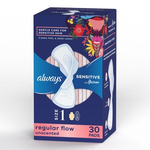 Always Sensitive FlexFoam Size 1 Pads, Unscented, Regular, 30 CT
