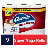 Charmin Ultra Strong Toilet Paper 9 Super Mega Rolls, 363 Sheets Per Roll, thumbnail image 1 of 12