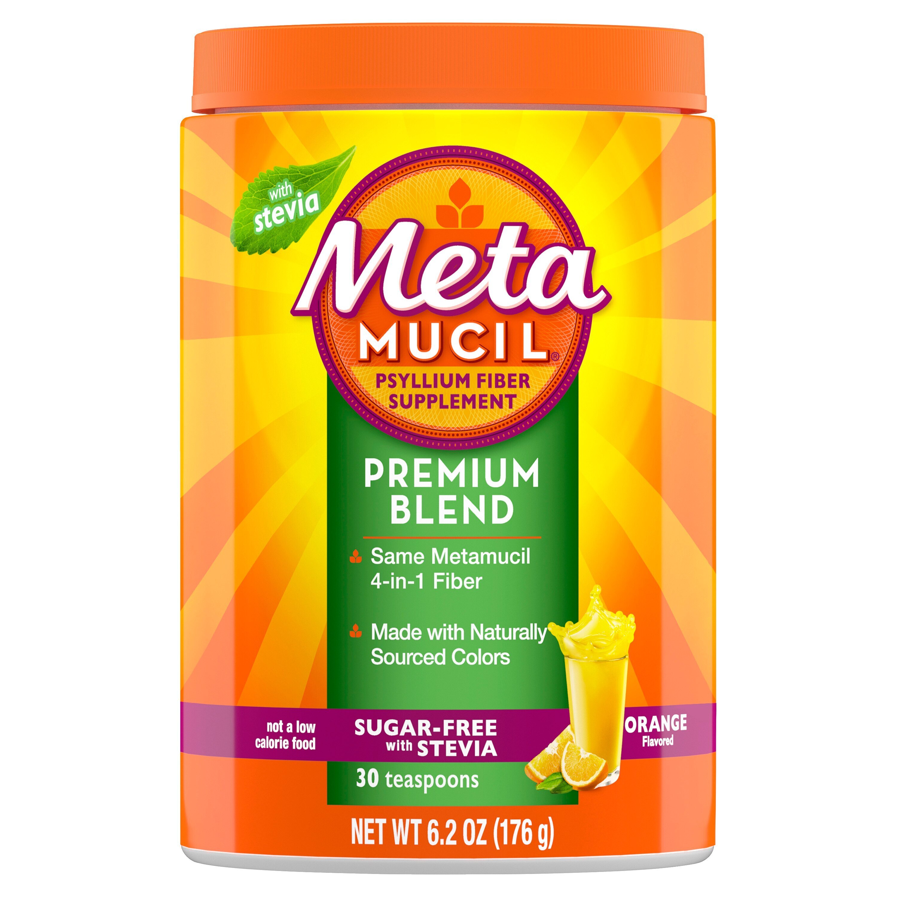 Metamucil Premium Blend, Daily Psyllium Fiber Powder Supplement, Orange, 30 Servings