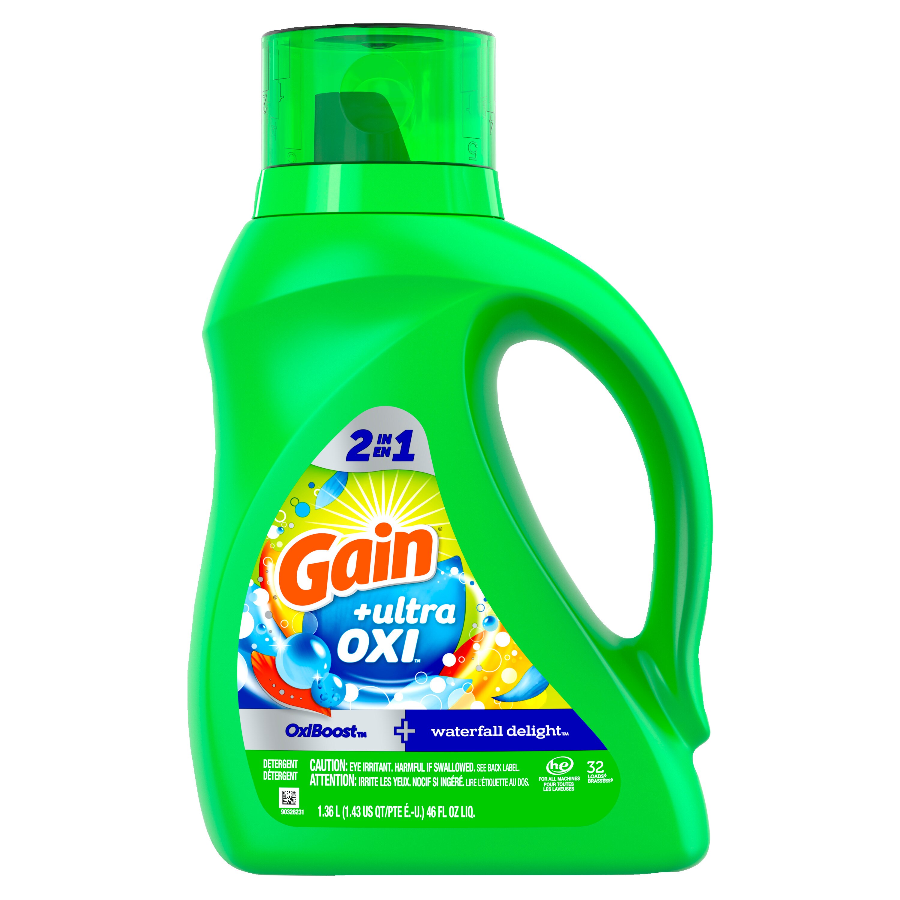 Gain Ultra Oxi Liquid Laundry Detergent, Waterfall Delight Scent, 2-in-1, HE Compatible, 32 Loads, 46 Fl Oz - 46 Oz , CVS