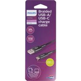 Philips Elite USB-A to USB-C Cable, 3 ft Braided, Black, thumbnail image 1 of 3