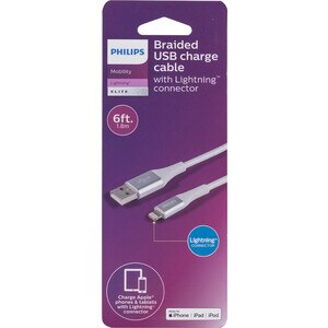 Philips USB To Lightning Cable, 6 Ft, White, Braided , CVS