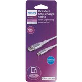 Philips USB to Lightning Cable, 6 ft, White, Braided, thumbnail image 1 of 3