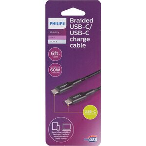 Philips Elite USB-C To USB-C Cable, 6 Ft, Braided, Black , CVS