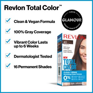 Revlon Total Color Hair Color, Clean and Vegan, 100% Gray Coverage Hair Dye