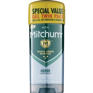 Mitchum Men's PowerGel Protection All Day Long Deodorant Unscented Twin Pack