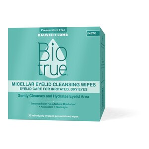 Biotrue Micellar Eyelid Cleansing Wipes, Eyelid Care for Irritated, Dry Eyes from Bausch + Lomb, 30 CT