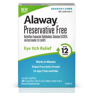 Alaway Eye Drops, Preservative Free Antihistamine Eye Drop for up to 12 Hours of Eye Itch Relief, 20 CT
