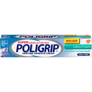 Poligrip Super Strong, All-Day Hold Denture Adhesive Cream, Zinc Free, Ultra Fresh, 2.4 Oz , CVS