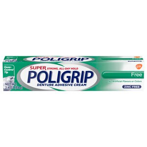 Super Poligrip Denture Adhesive Cream, Zinc-Free, No Artificial Flavors Or Colors, 2.4 Oz , CVS