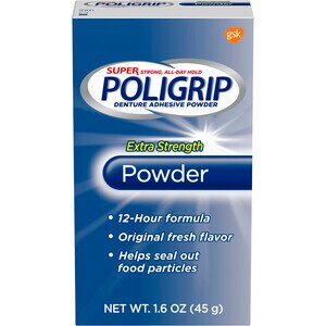 Super Poligrip Extra Strength Denture and Partials Adhesive Powder, 1.6 OZ